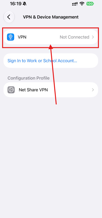 ขั้นตอน 10: เข้าเมนู VPN พร้อมลูกศรแสดงตำแหน่งที่ต้องกด